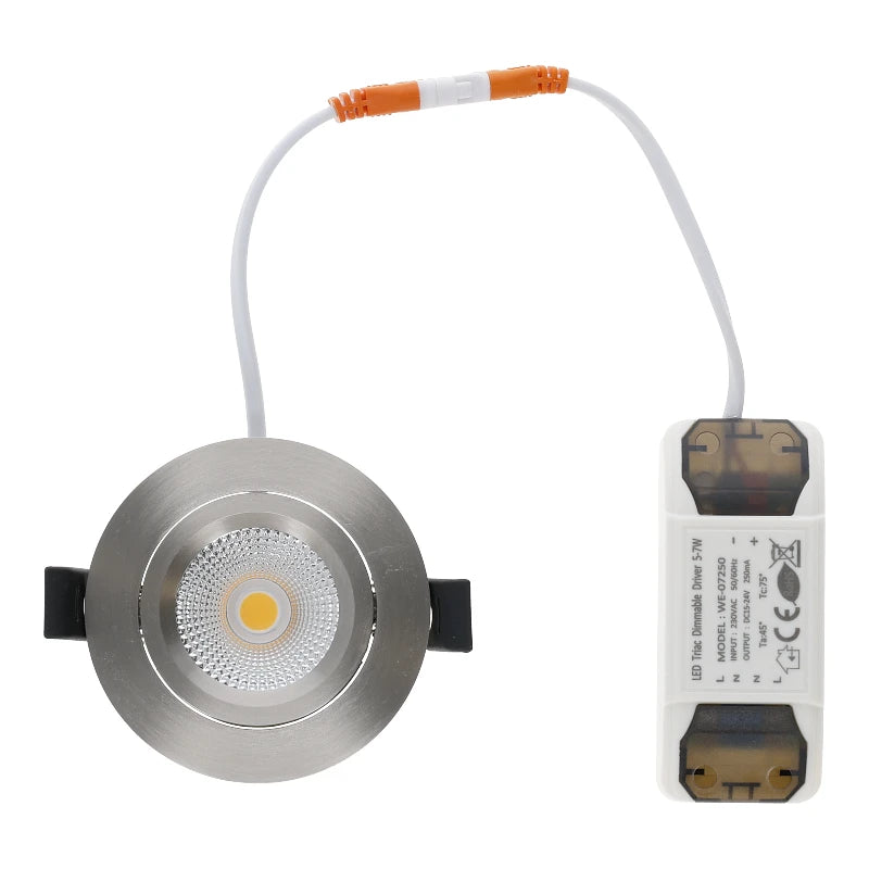 LED Inbouwspot Pollux | 5 watt | Dim2Warm | Zilver | IP65 | Kantelbaar