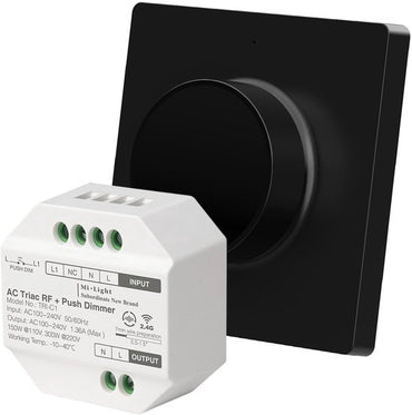 Zwarte MiBoxer Triac RF+Push Draadloze Led Dimmer Module + RF Wandbediening