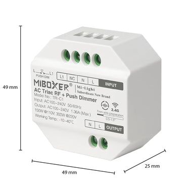 MiBoxer AC Triac RF+Push Draadloze Led Dimmer Module + RF Wandbediening - Outledtl.nl