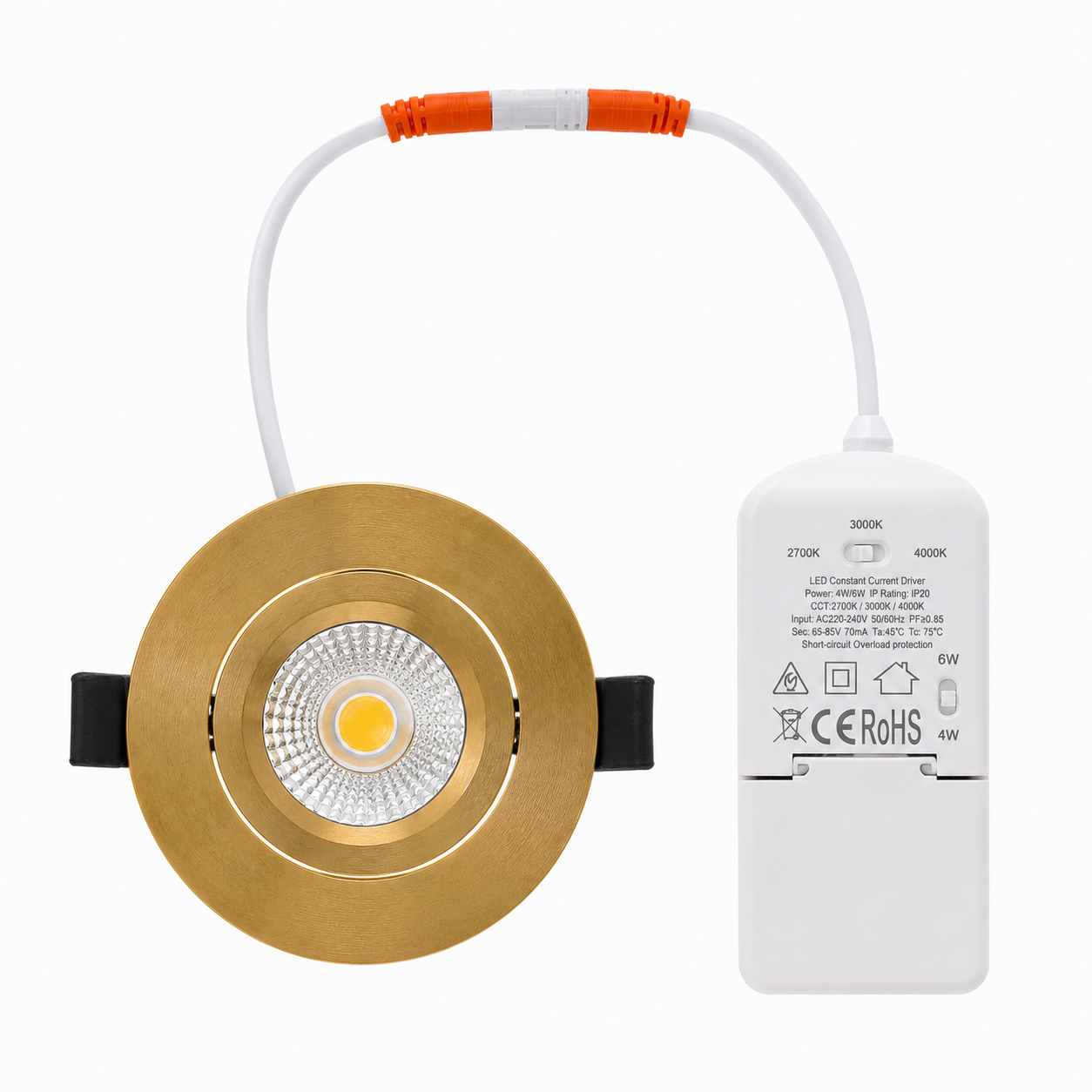 LED Inbouwspot Pollux | 5 watt | Dimbaar | CCT switch | Goud | IP65 | Kantelbaar