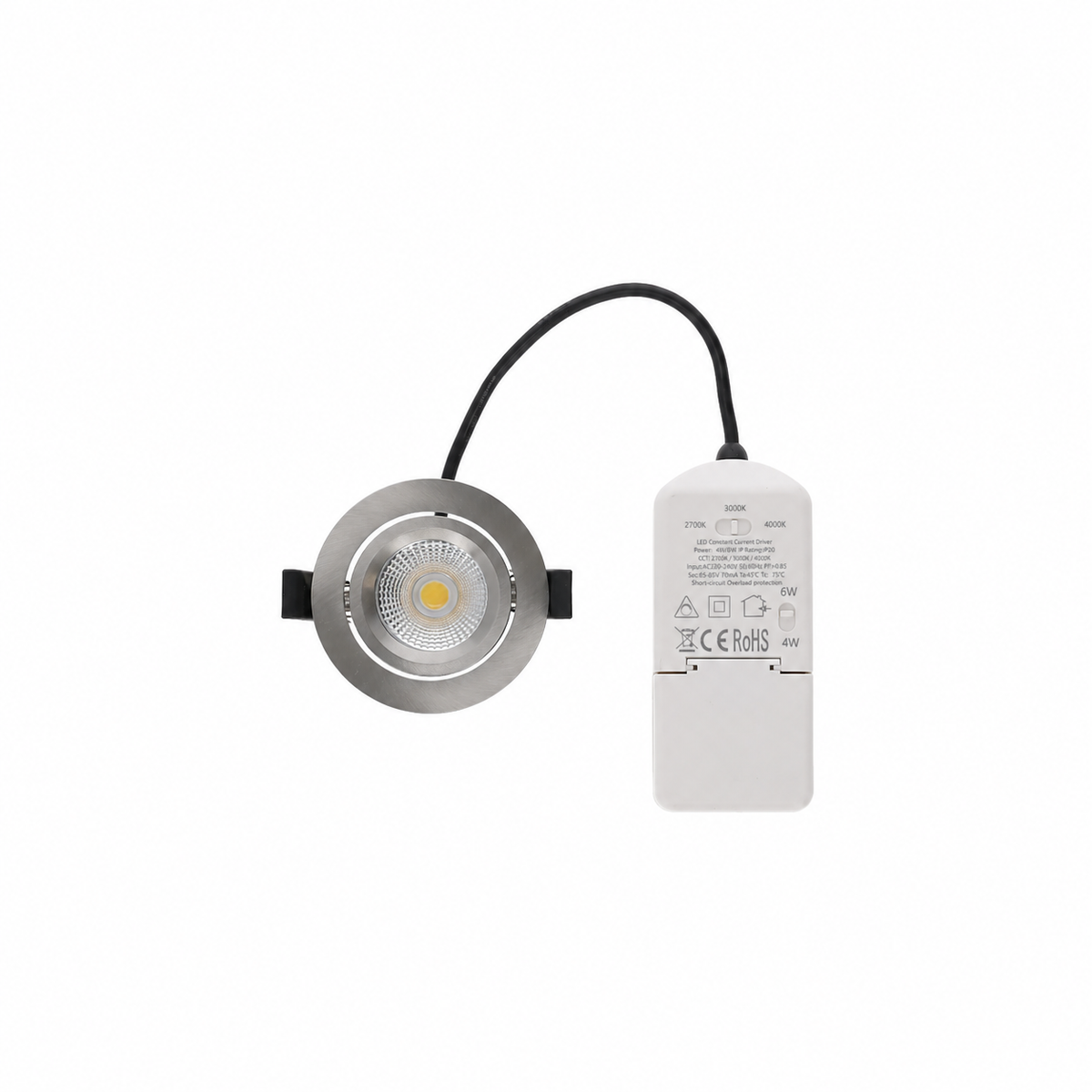 LED Inbouwspot Pollux | 5 watt | Dimbaar | CCT switch | Zilver | IP65 | Kantelbaar
