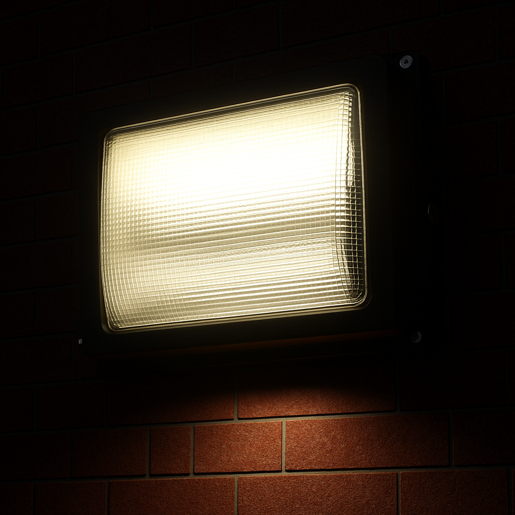 LED gevelarmatuur Desmos brandend in de avond