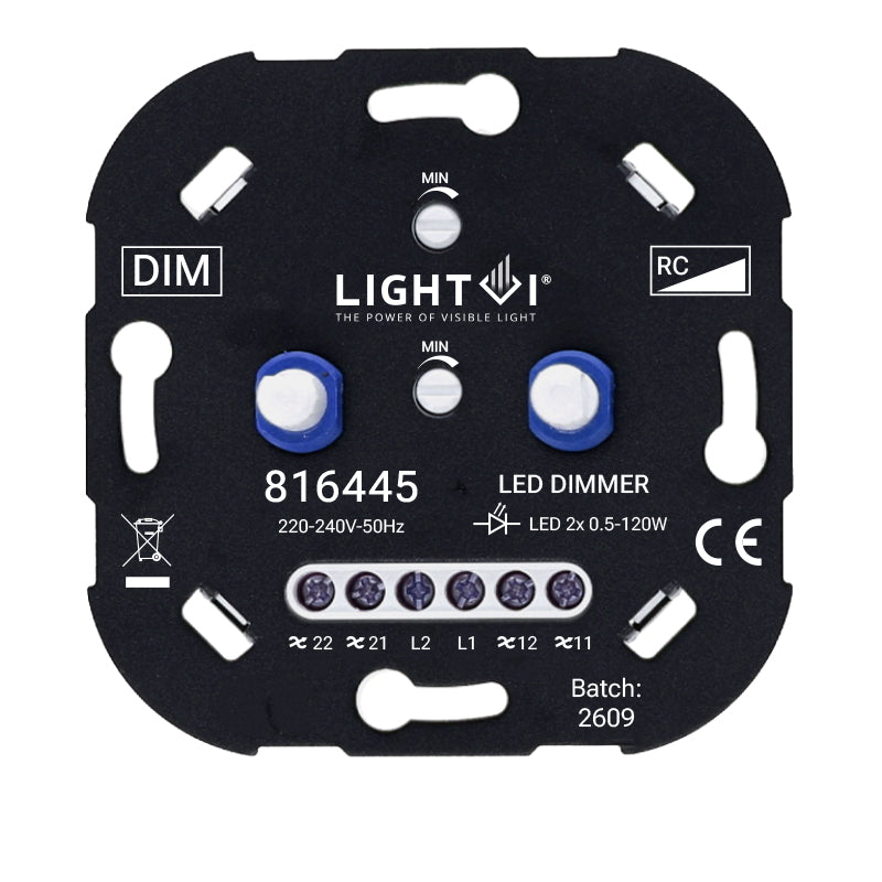 Triac LED dimmer 2x 0,5-120W vooraanzicht