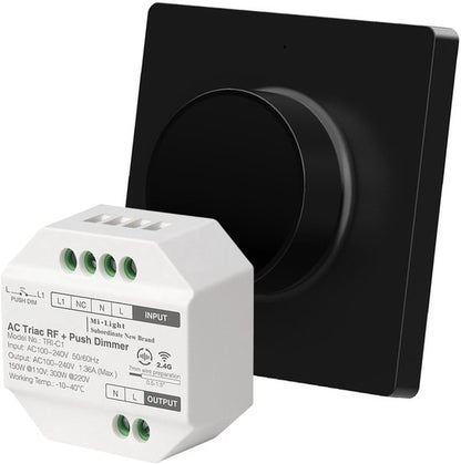 Zwarte MiBoxer Triac RF+Push Draadloze Led Dimmer Module + RF Wandbediening