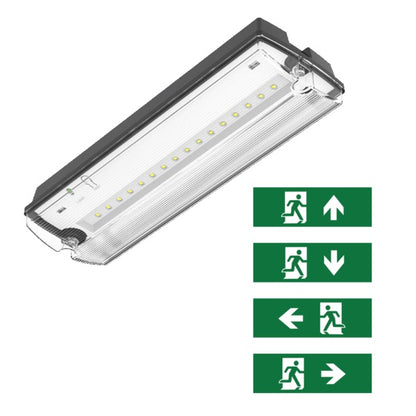 Noodverlichting Pan - 3W - IP65 - Zwart  ( Inclusief Pictogrammen  ) - Outledtl.nl 