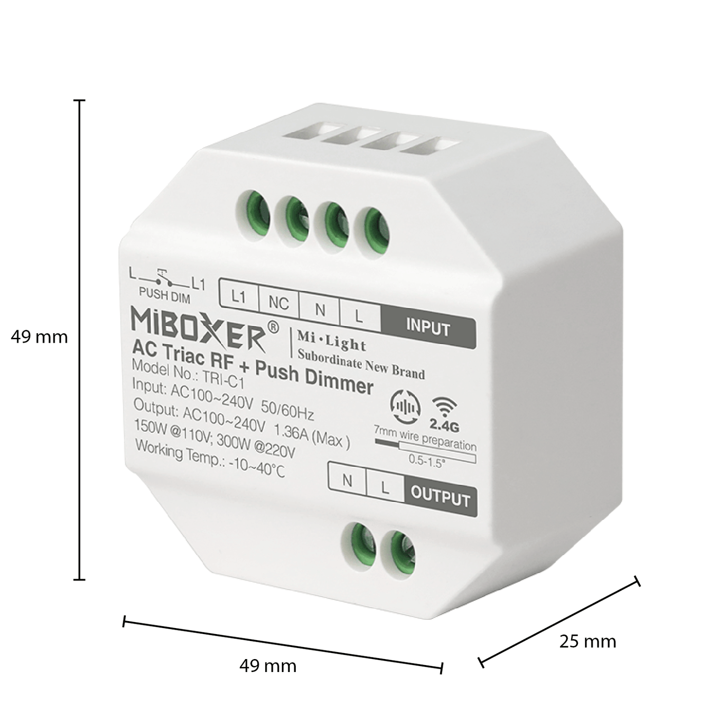 MiBoxer Dim module - AC Triac RF+Push Dimmer - 230V | Draadloze led dimmer module - Outledtl.nl 