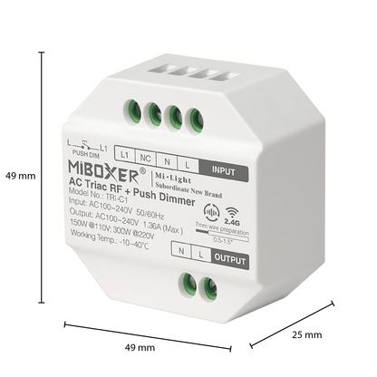 MiBoxer Dim module - AC Triac RF+Push Dimmer - 230V | Draadloze led dimmer module - Outledtl.nl 