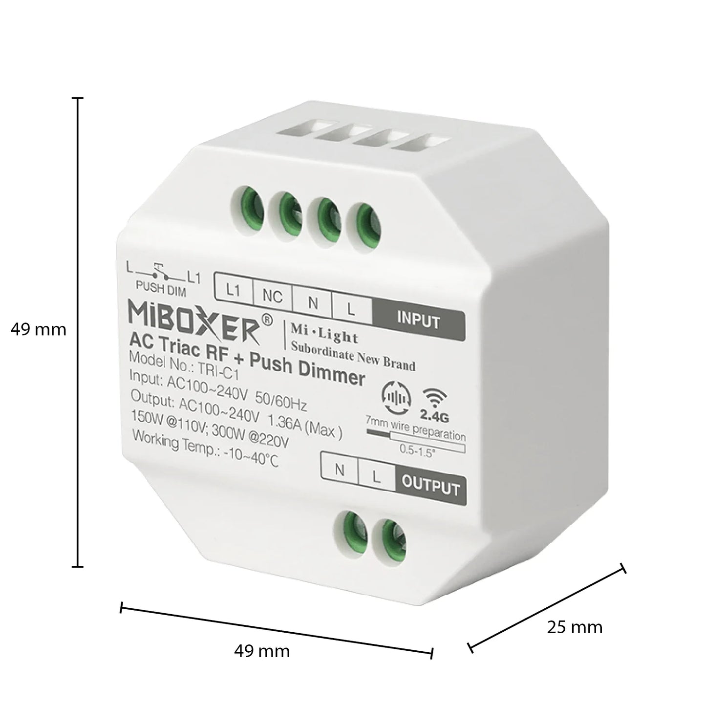 MiBoxer AC Triac RF+Push Draadloze Led Dimmer Module + RF Wandbediening - Outledtl.nl 