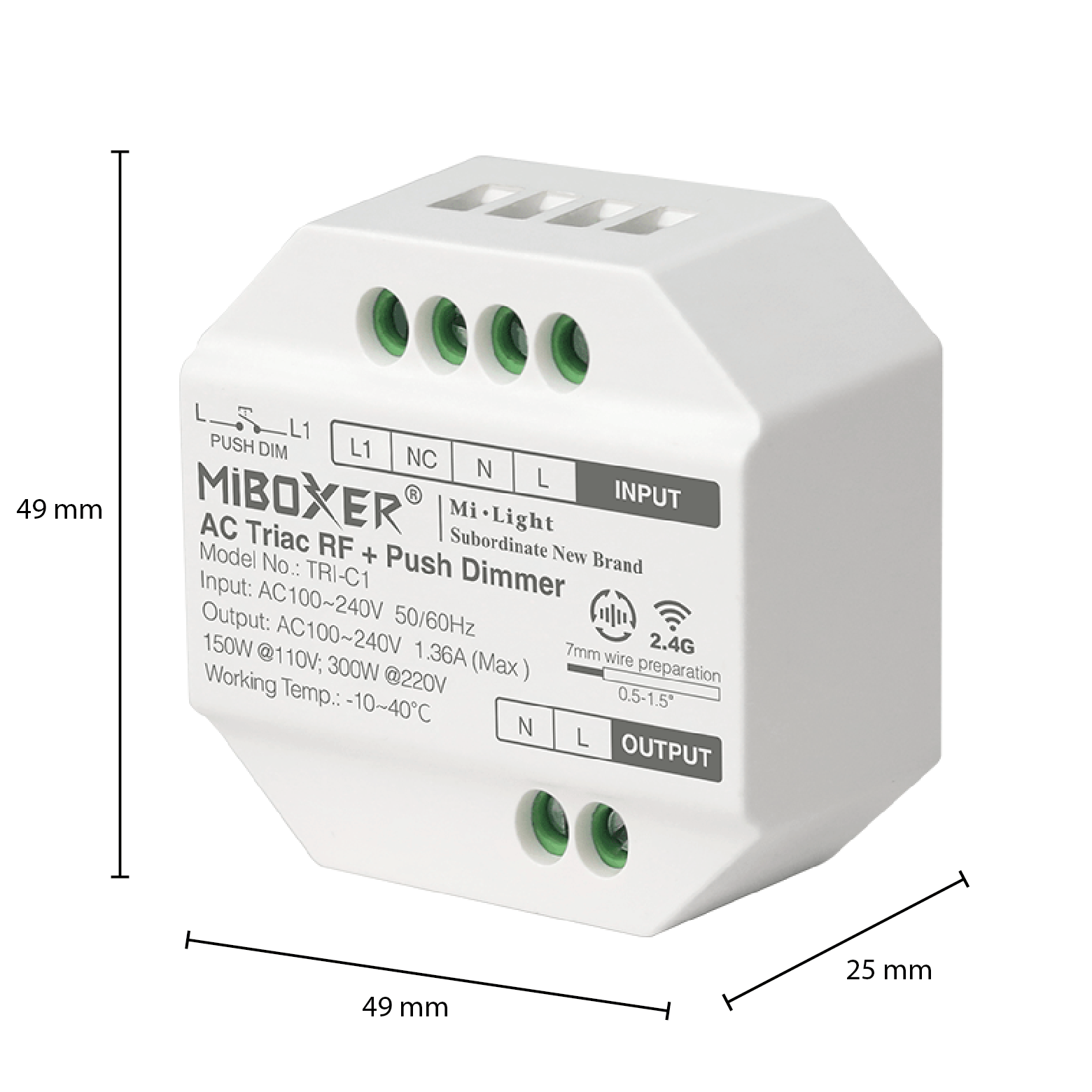 MiBoxer AC Triac RF+Push Dimmer Module + RF Afstandsbediening - Outledtl.nl 