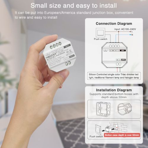 MiBoxer AC Triac RF+Push Dimmer Module + RF Afstandsbediening - Outledtl.nl 