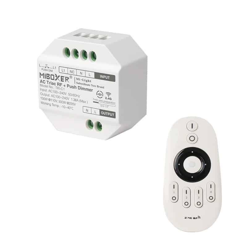 MiBoxer AC Triac RF+Push Dimmer Module + RF Afstandsbediening - Outledtl.nl 