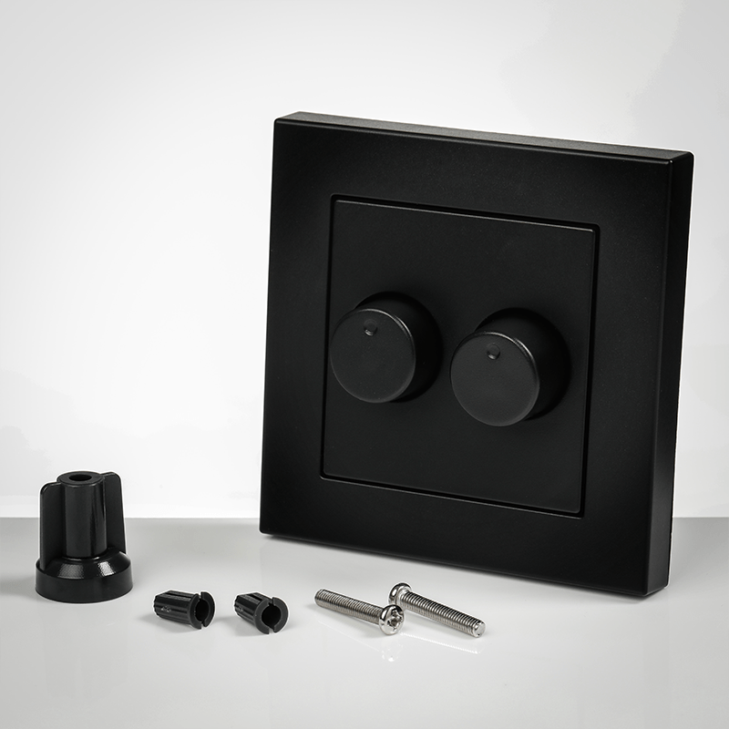 Draai/drukknop voor Duo dimmer - Mat Zwart - Inclusief afdekraam - Outledtl.nl 