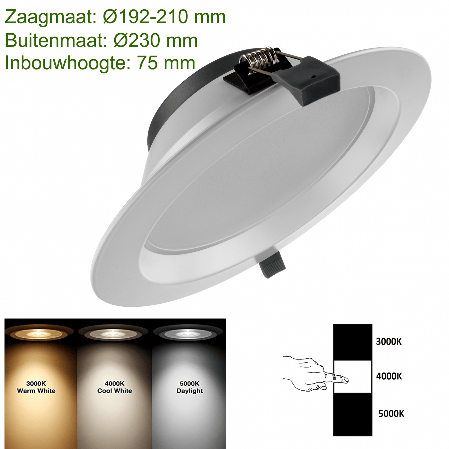 Downlight  -  Tri Color - 14 Watt - Zaagmaat Ø117 - 137MM - Outledtl.nl 