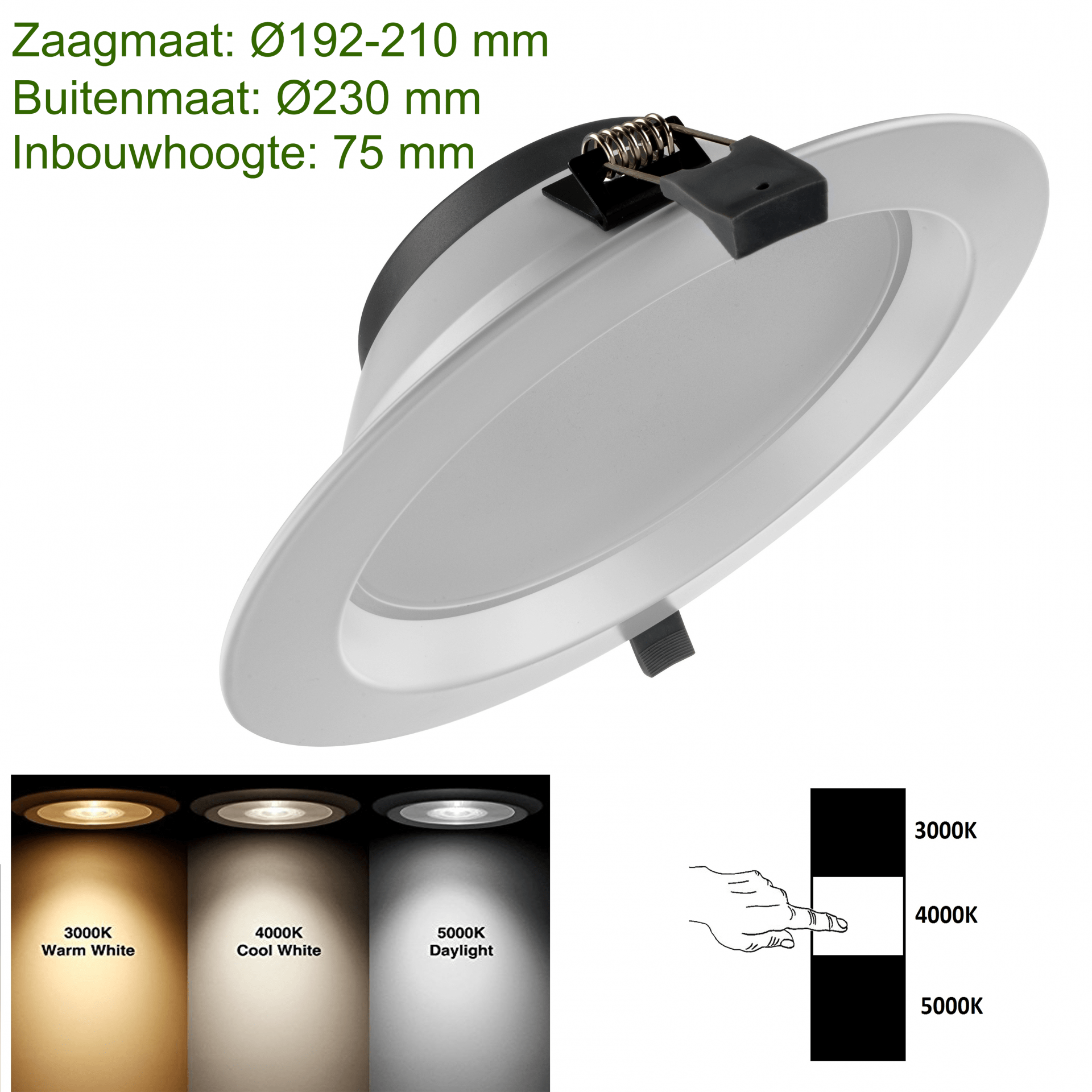 Downlight - Tri Color - 20 Watt - Zaagmaat Ø195-210MM - Outledtl.nl 