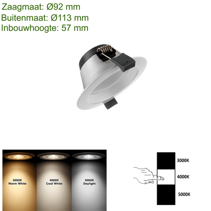 Led Downlight  -  Tri Color - 10 Watt - Zaagmaat Ø90MM - Outledtl.nl 