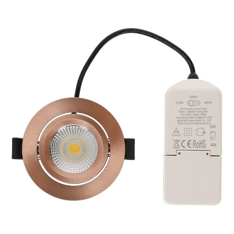 LED Inbouwspot Aristo | Dimbaar | IP65 | 4W of 6W | CCT Switch | Zaagmaat: Ø68-75 mm | Koper - Outledtl.nl 