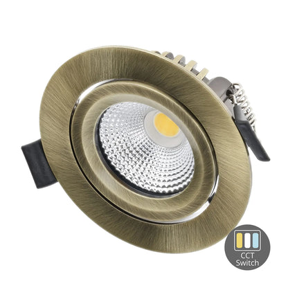 LED Inbouwspot Aristo | Dimbaar | IP65 | 4W of 6W | CCT Switch | Zaagmaat: Ø68-75 mm | Brass - Outledtl.nl 