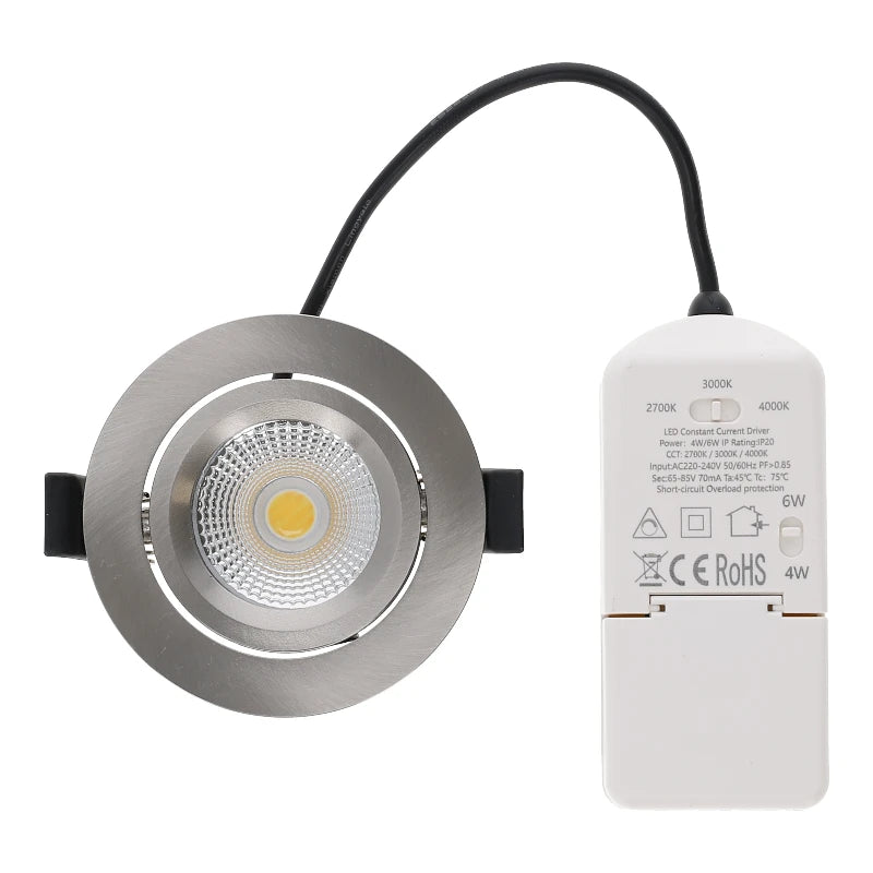 LED Inbouwspot Aristo | Dimbaar | IP65 | 4W en 6W | CCT Switch | Zaagmaat: Ø68-75 mm | Zilver - Outledtl.nl 