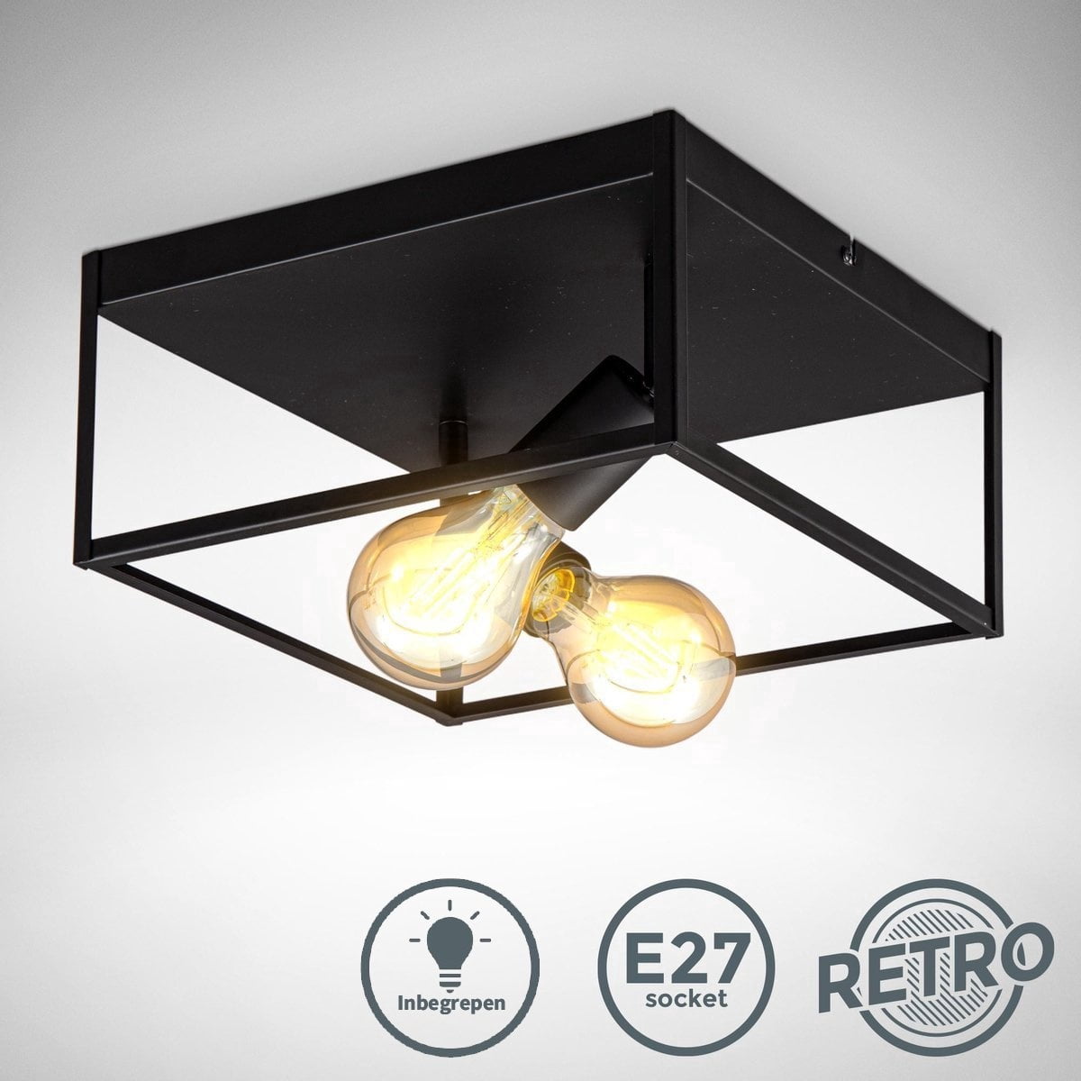 Plafondlampen woonkamer zwart | Incl.Lichtbron | E27 fitting |  8W | 640lm | 2400k - Outledtl.nl 